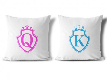 Polštářky KING & QUEEN Pink and Blue Shield (cena za oba kusy)